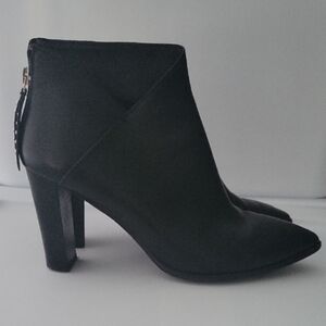 Paige Black Leather Ankle Zip Heel Ankle Boots
